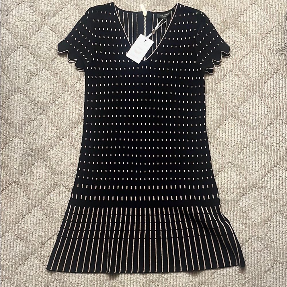 Nwt Ted Baker London Mini Dress, Black And Gold
